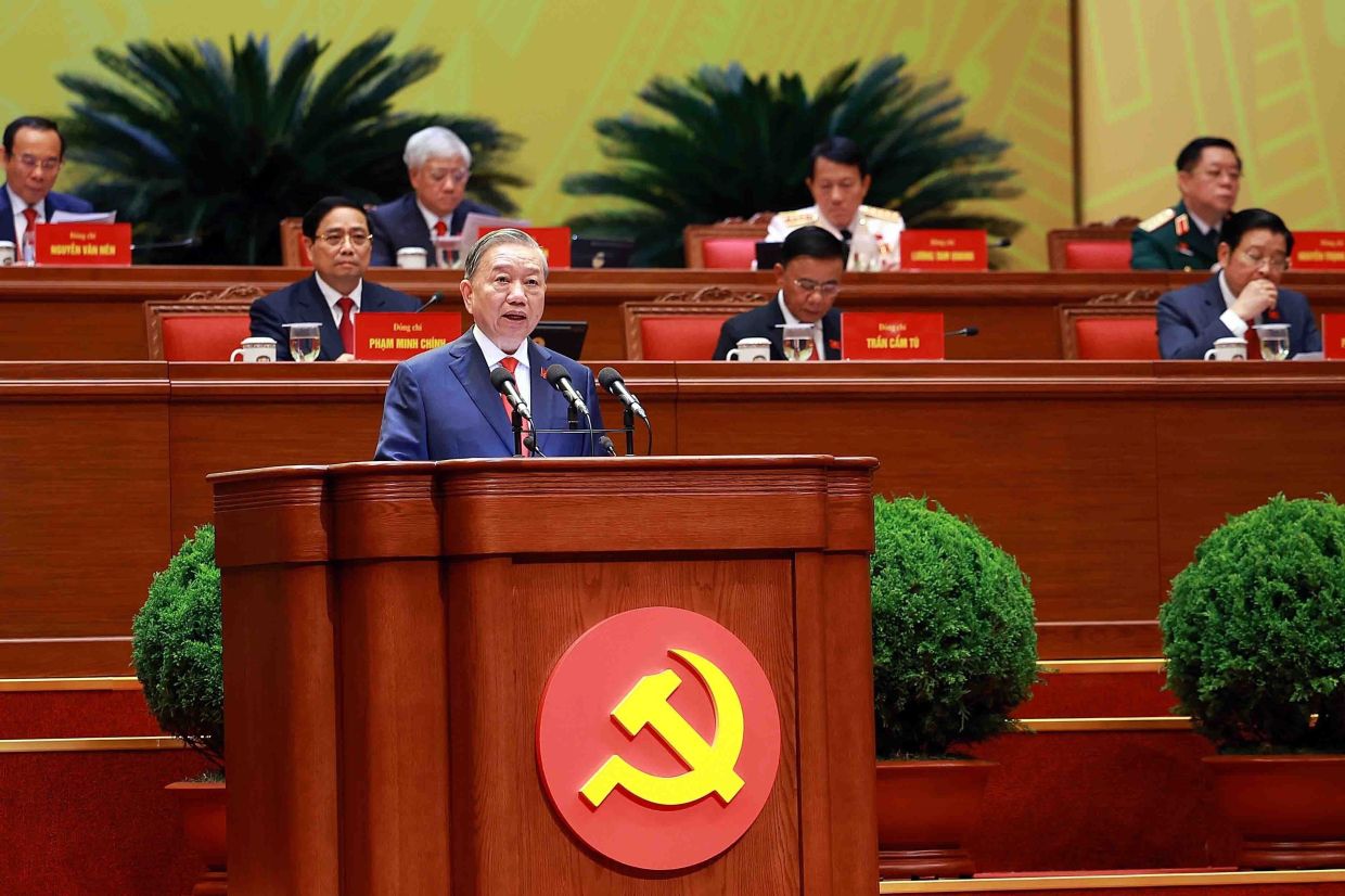 Vietnam's General Secretary of Communist Party To lam speaks at the National Congress in Hanoi, Vietnam, Tuesday, Jan 20, 2026. -- Bui Cuong Quyet/VNA via AP