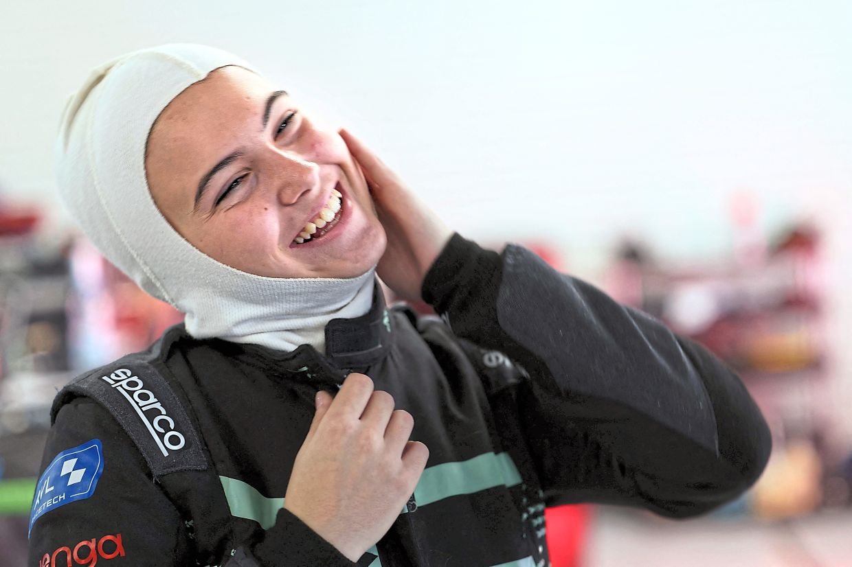 Austrian driver Ivonn Simeonova smiles during a test training session at the Circuit de Barcelona-Catalunya in Montmelo, Barcelona. Photo: AFP