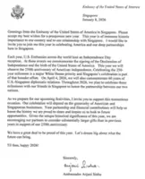 US Embassy in Singapore says asking businesses for ‘financial contributions’ is standard practice