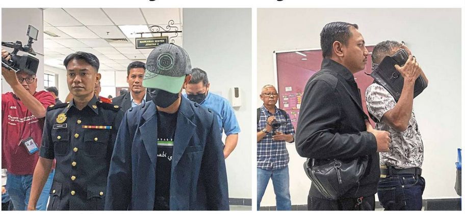 Day in court: Hairiziam (left) and Haslan being escorted by MACC officers after proceedings at the Johor Baru Sessions Court.