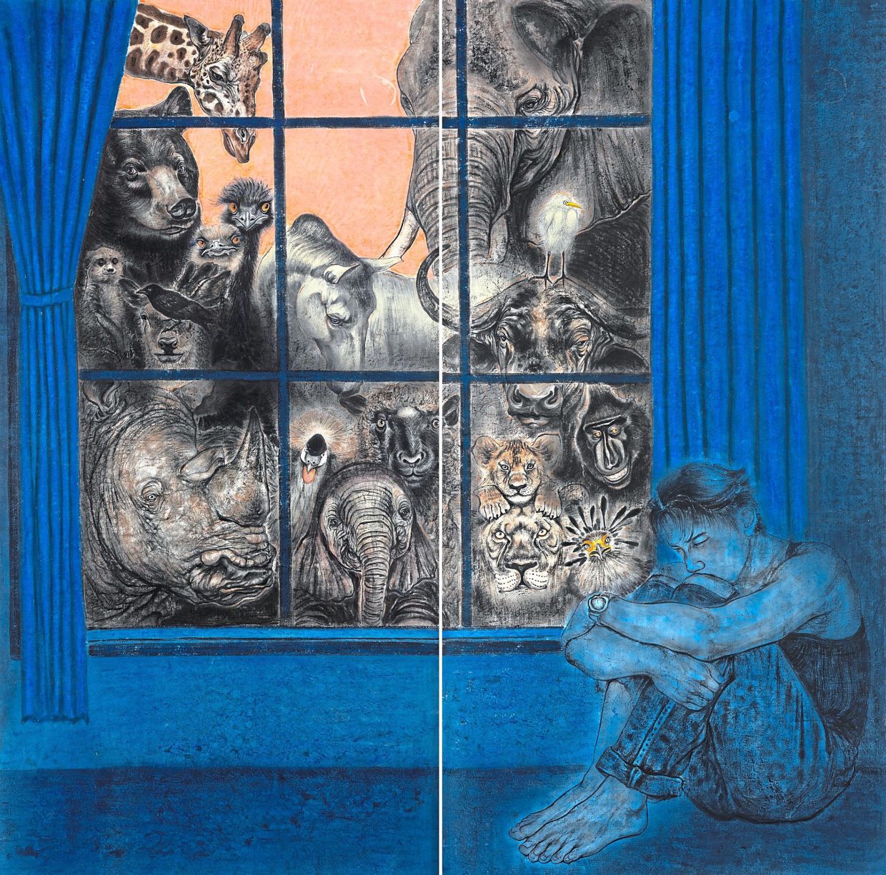 Yang's 'Inside And Outside The Window' (Chinese ink and colour on rice paper). Photo: Galeri Puteh 