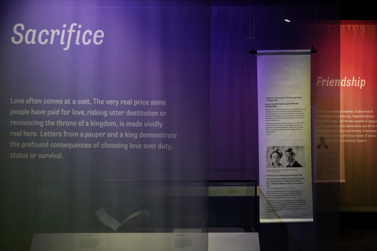 'Love Letters', a free exhibition at The National Archives in London, features correspondence that spans over 500 years of devotion, longing, sacrifice, heartache, and passion. Photo: AP