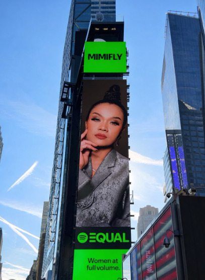 Flying high: Mimifly’s image graces the billboard at Times Square in New York. — Photo from Mimifly’s Instagram