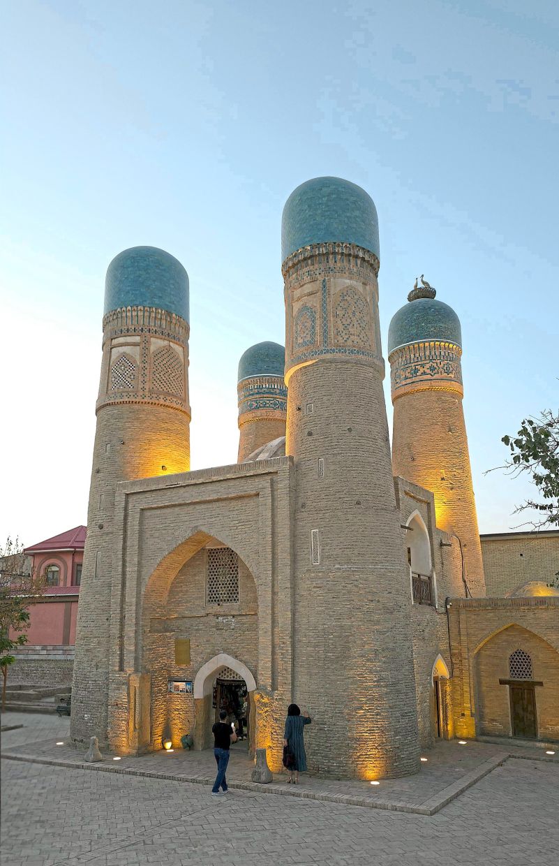The Chor Minor Madrasah in Bukhara, Uzbekistan.