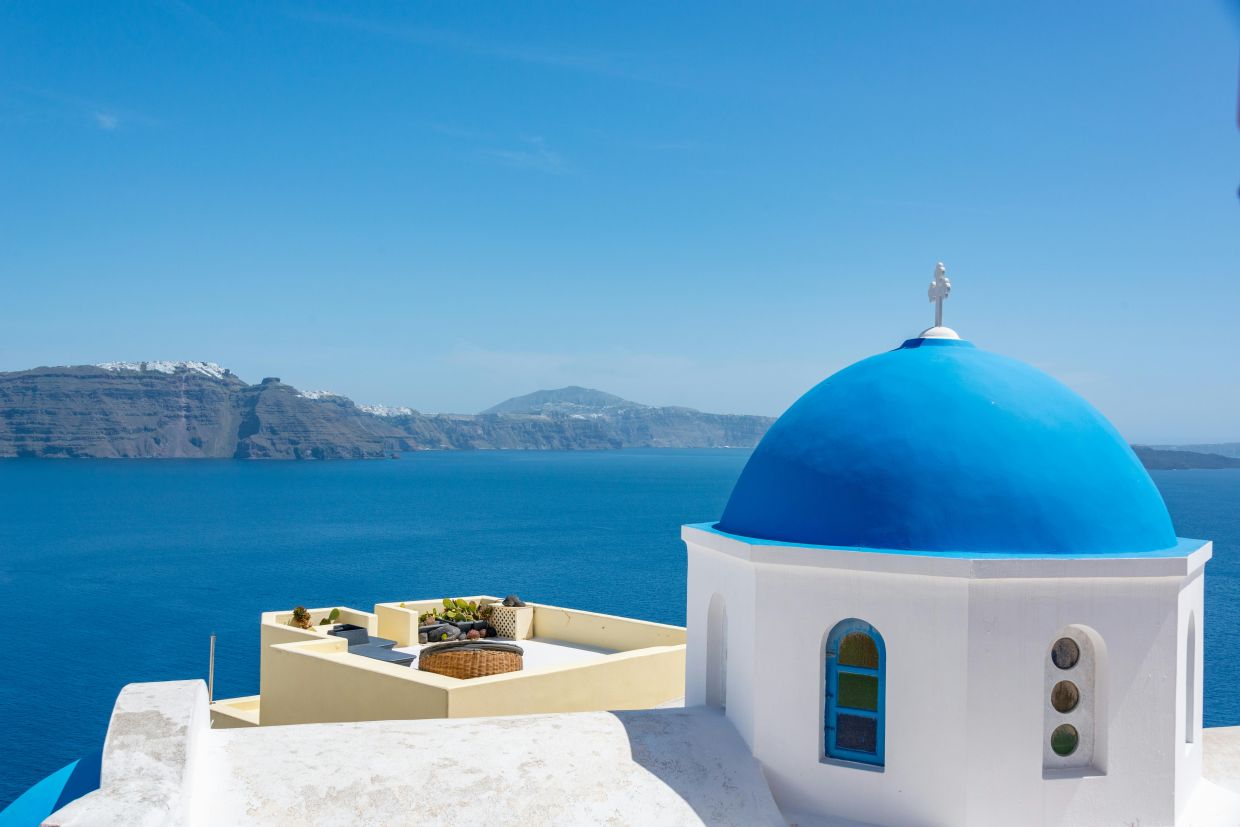 Blue is a commonly found colour in Santorini, Greece.