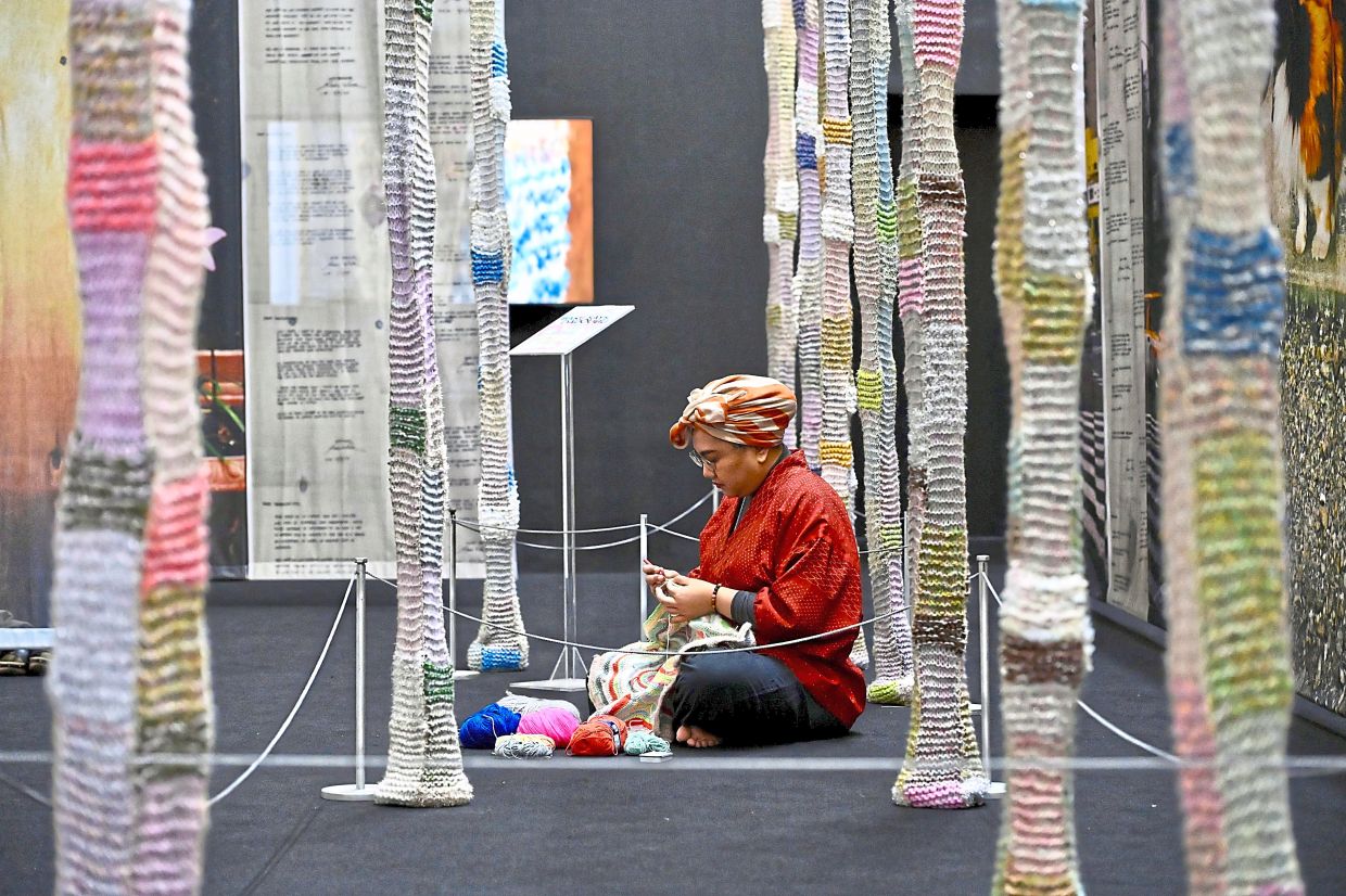 For her exhibition at the National Art Gallery, artist Xeem Noor will share her craft in person with live knitting performances every Wednesday, Saturday, and Sunday from 11am to 3pm. Photo: The Star/Raja Faisal Hishan 
