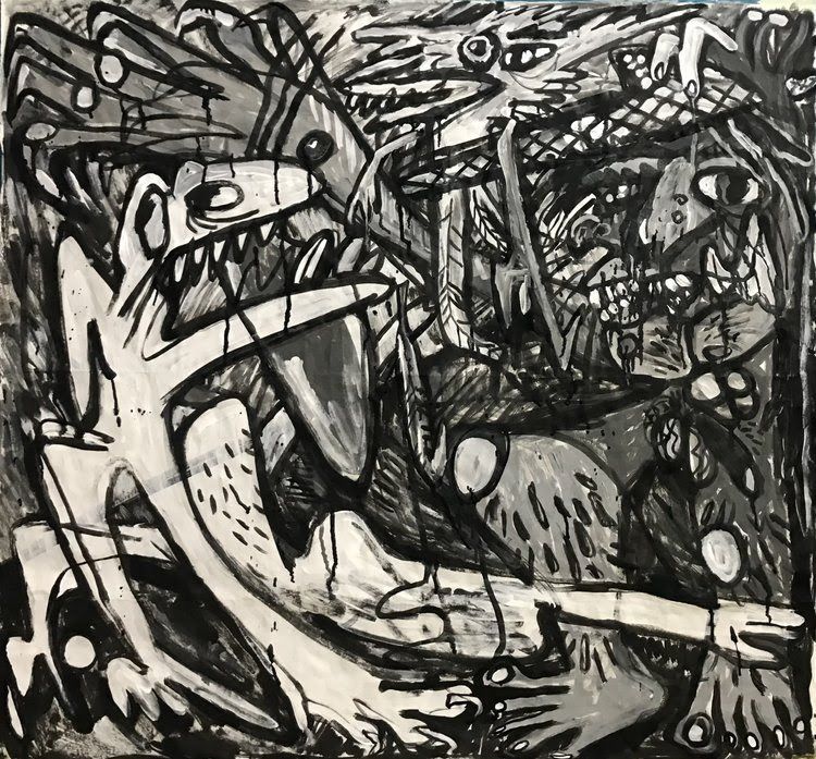 Hoo's artwork 'Five Dancers' (acrylic on rice paper, 2021). Photo: The Back Room 