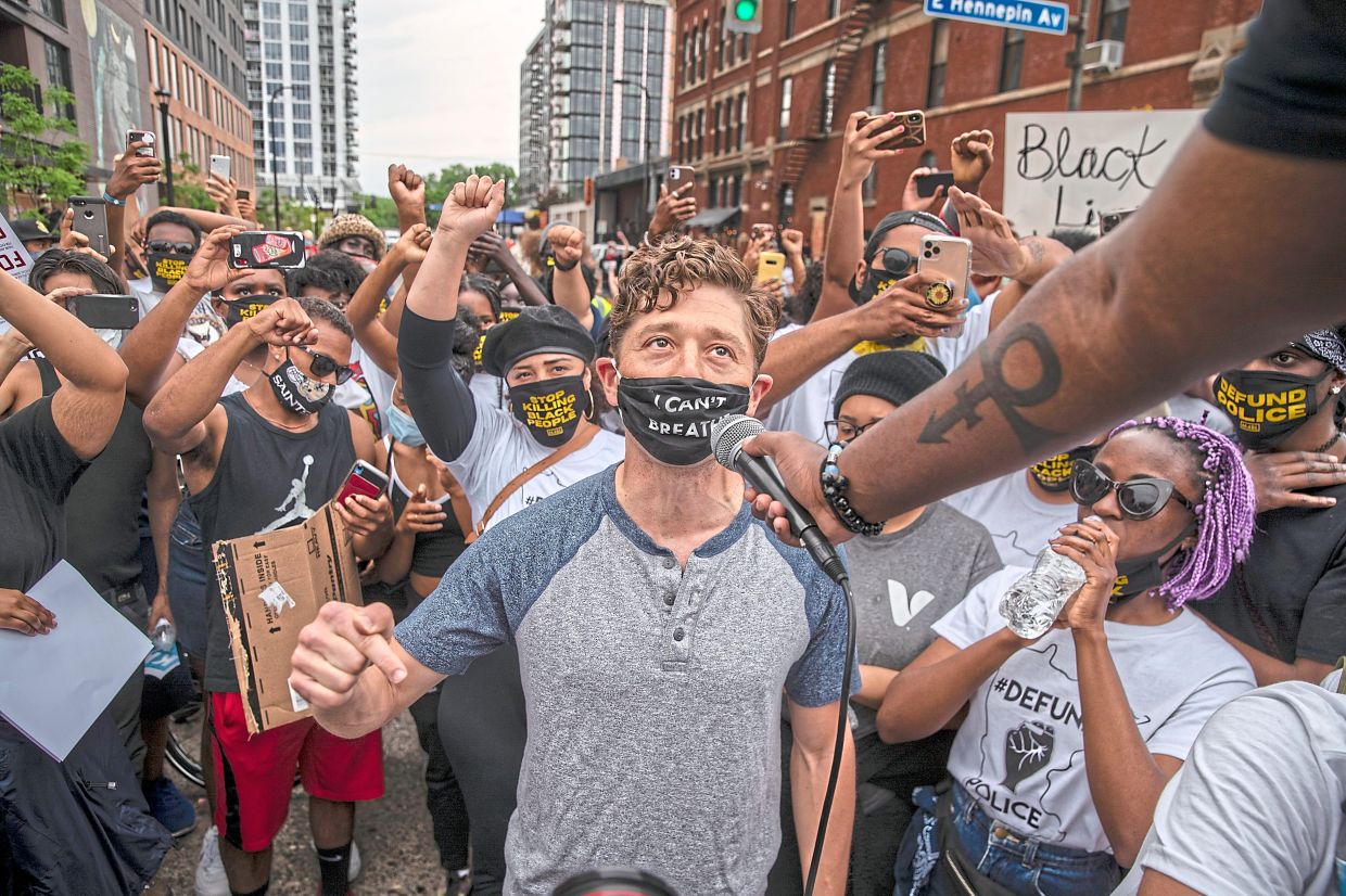 Frey addressing protesters at a Defund the Police march to protest the killing of George Floyd in police custody in Minneapolis on June 6, 2020. Frey, a Democrat, has clashed with his party’s activist wing. — Victor J. Blue/The New York Times