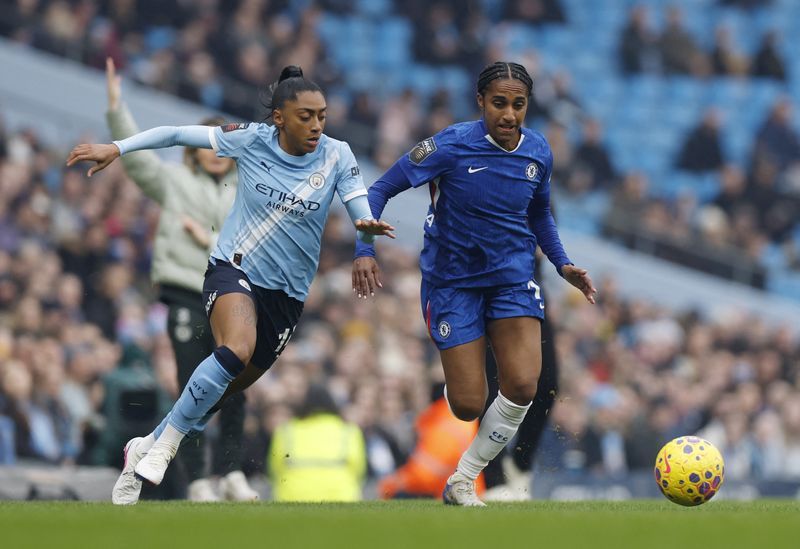 Soccer-Kerolin nets hat-trick as Man City hammer Chelsea 5-1 in WSL