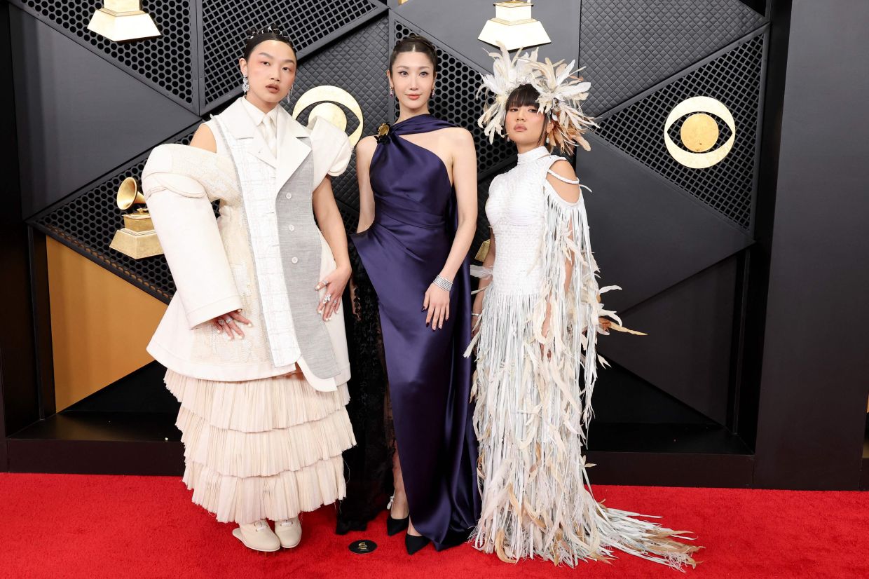 (From left) Audrey Nuna, EJAE and Rei Ami of Kpop Demon Hunters attend the 68th GRAMMY Awards at Crypto.com Arena on February 01, 2026 in Los Angeles, California. Photo: AFP