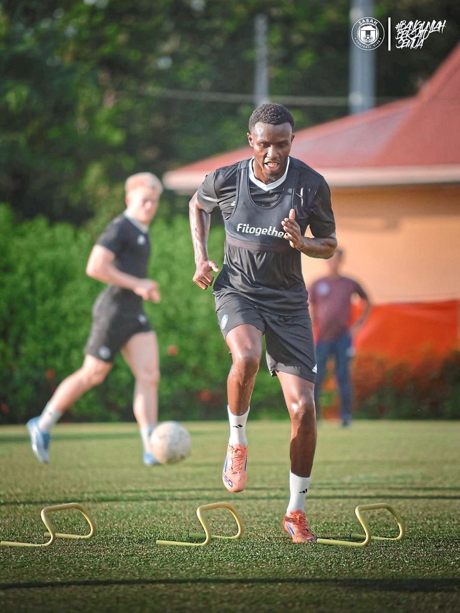 Hard at work: Ondong going through the paces during training. — Sabah FC