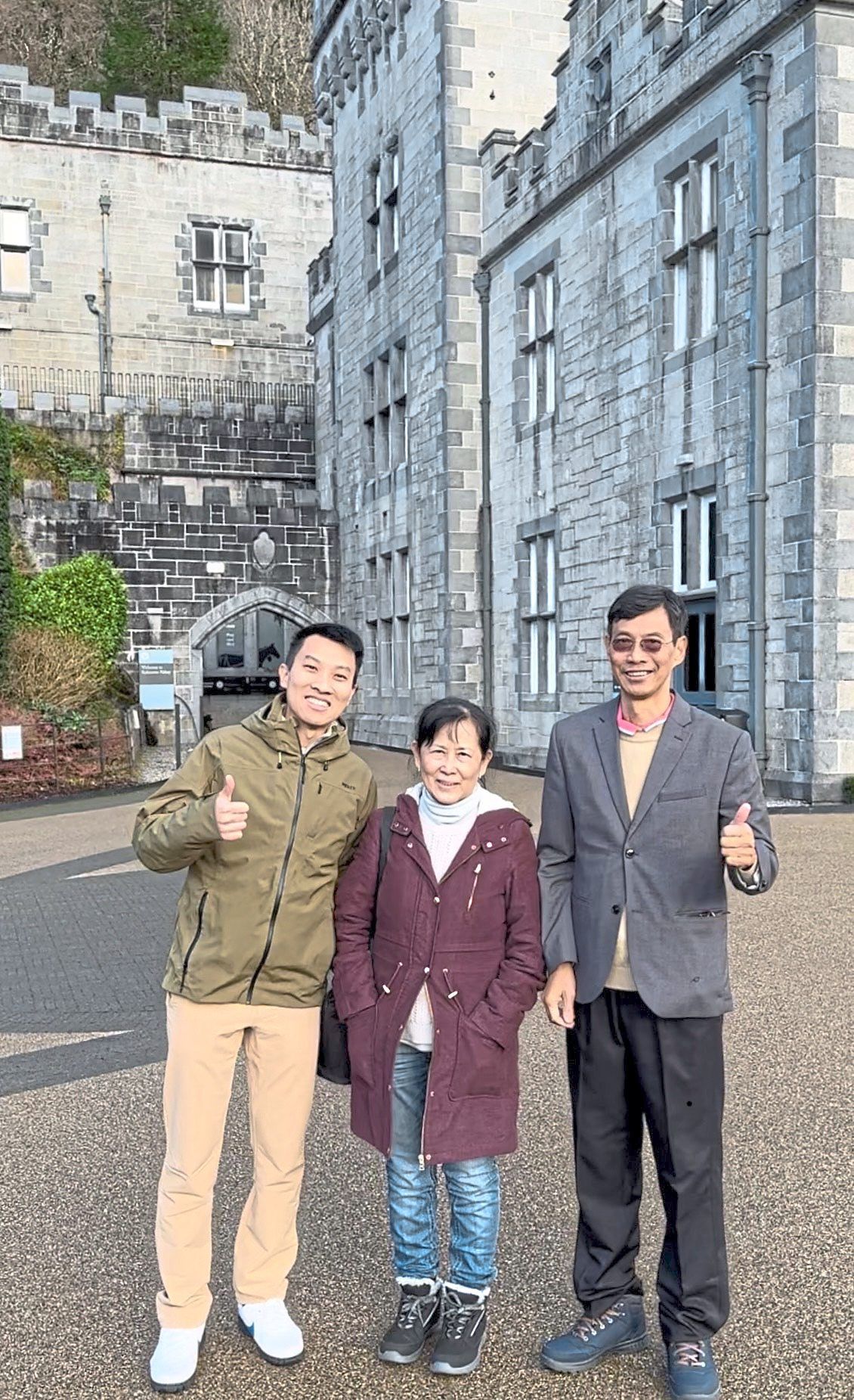 The couple with their son at Kylemore Abbey, Connemara.