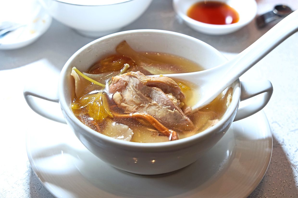 Double-Boiled Chicken Soup has a clear, flavourful broth.