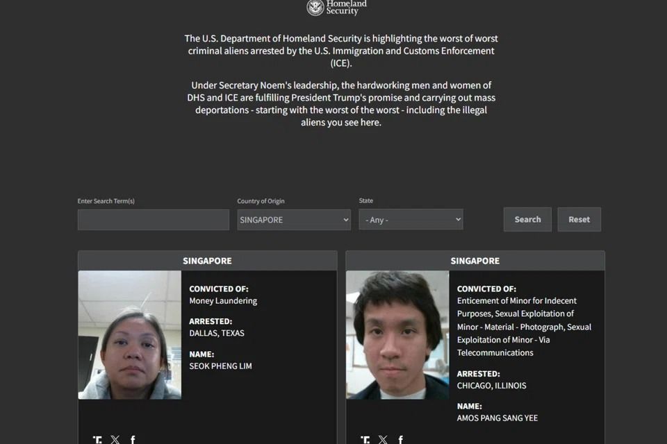 With Lim Seok Pheng's inclusion on the website, Singapore now has two individuals listed, the other being child sex offender Amos Yee. -- PHOTO: US DEPARTMENT OF HOMELAND SECURITY