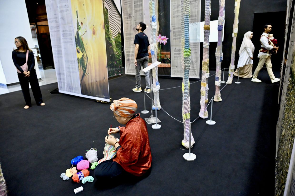 On weekends, visitors can catch a live crocheting demonstration by artist Xeem Noor, presented alongside her installation for 'Balai Di Balai (Tatemonologue 2.0)'. Photo: The Star/Raja Faisal Hishan