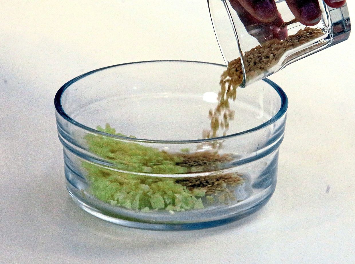 Century eggs prior to being sliced into wedges.