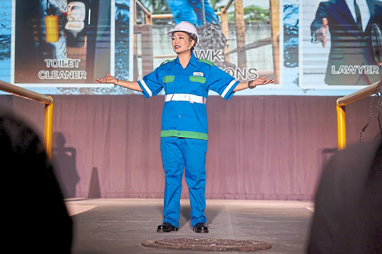Atilia says performing 'Najis Jadi Teman' is challenging, as it combines entertainment with a thought-provoking look at sewage treatment and its role in a healthy environment. Photo: Bernama