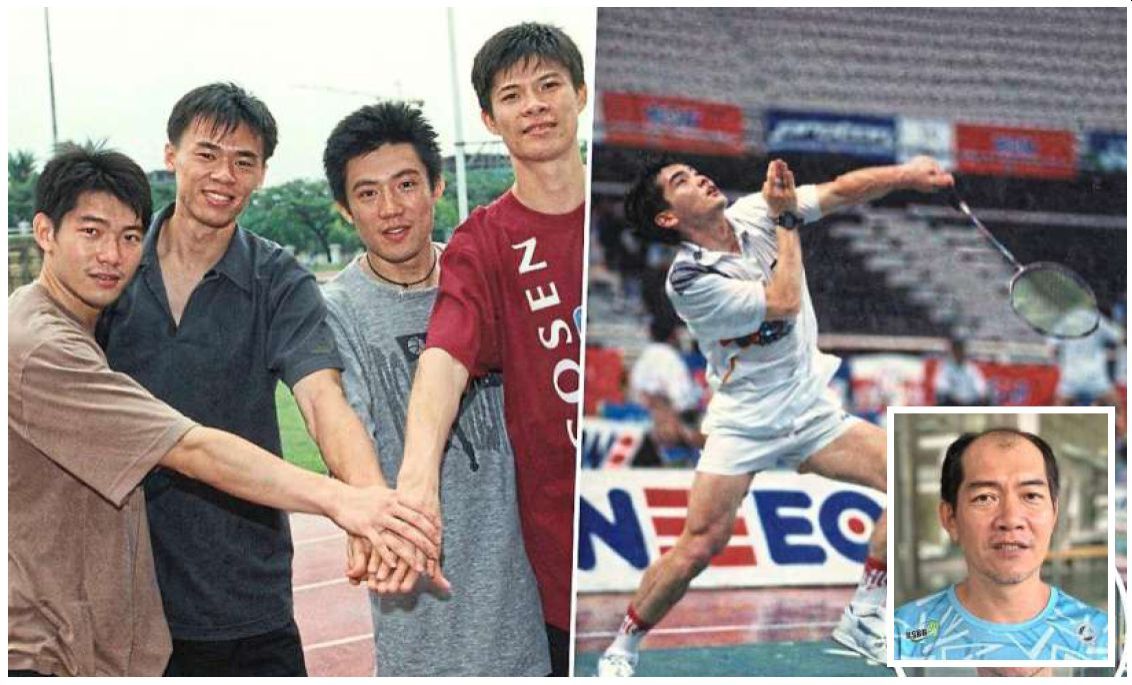 Blast from the past: (from left) Yong Hock Kin, Lee Tsuen Seng, Ong Ewe Hock and Wong Choong Hann; Hock Kin in action, and (inset) his current photo.