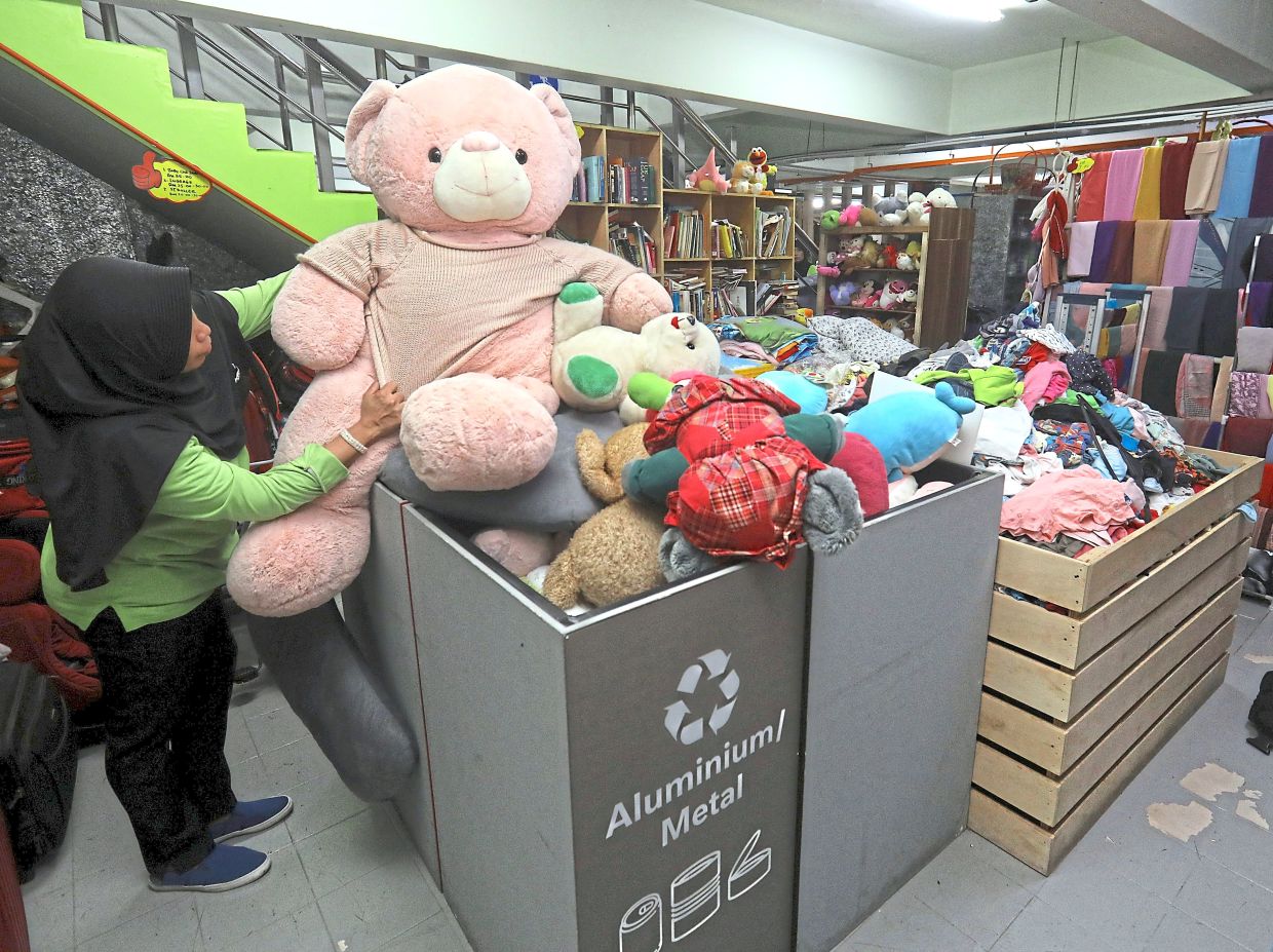 Pre-loved soft toys being sold from RM1 at PJ Eco Recycling Plaza.