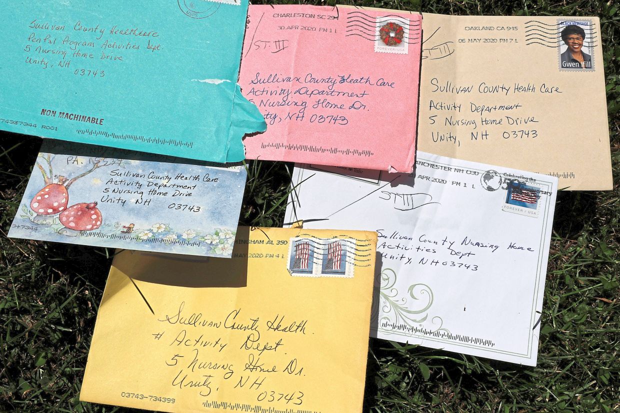 Pen pal letters are displayed outside the Sullivan County Health Care nursing home.