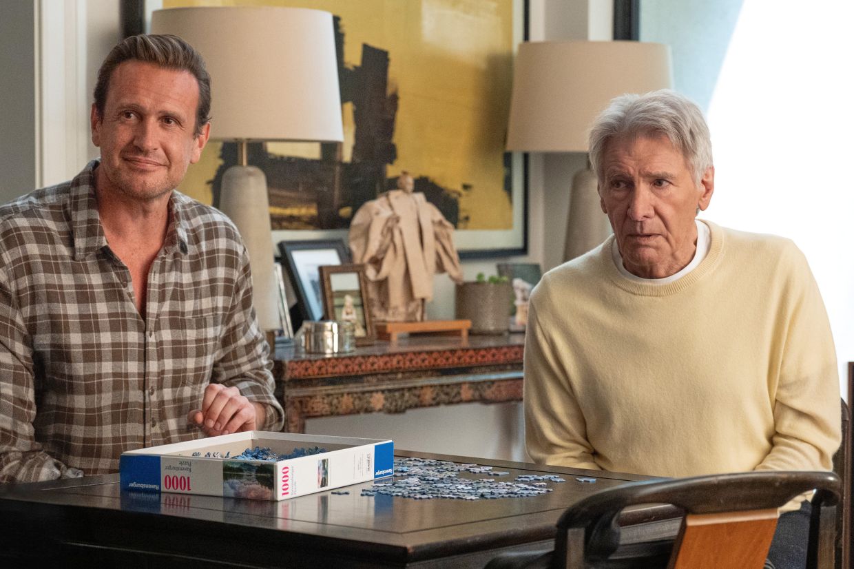 (From left) Jason Segel and Harrison Ford in a scene from 'Shrinking'. Photo: Handout