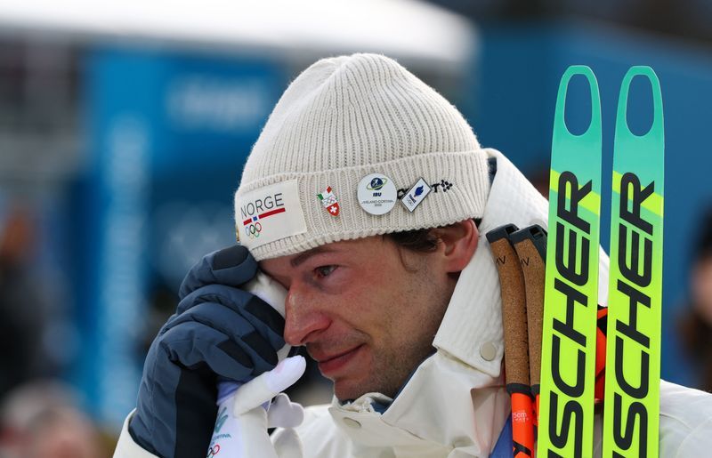 Olympics-Biathlon-Tearful Norwegian confesses to cheating on girlfriend, begs forgiveness after bronze medal win