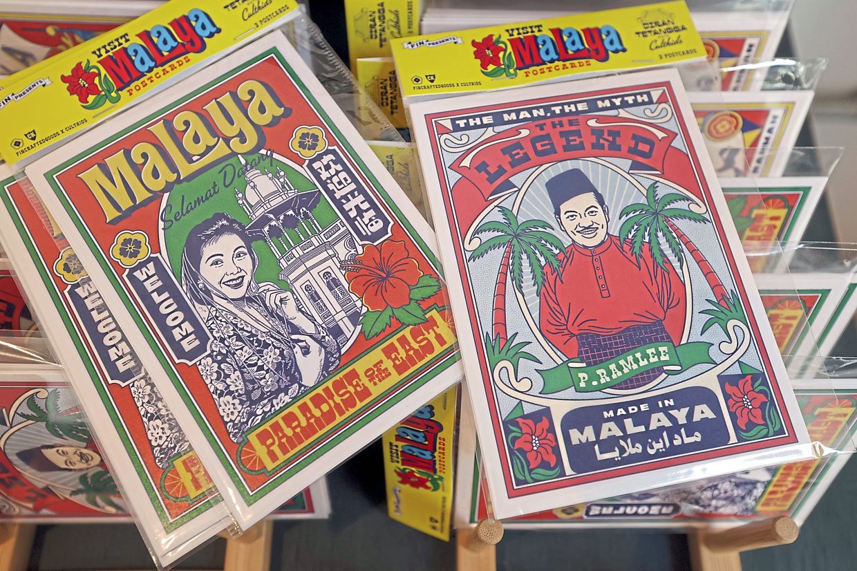 A selection of retro risograph prints from Cultkids’ new Jiran Tetangga series, launched this month. Photo: The Star/Chan Tak Kong