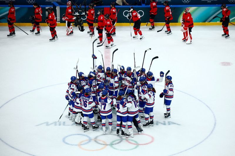 Olympics-Ice hockey-Canada blank Czechs, US overpower Latvia, wins for Swiss and Germany