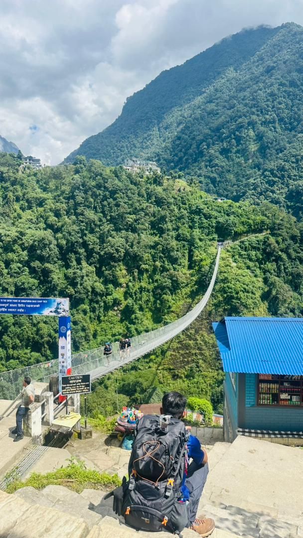 The 287m long and 135m highsuspension bridge, Jhinnu Danda.