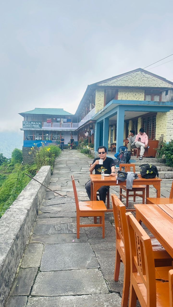The writer taking a break at Kalpana Guest House in Chhomrong.