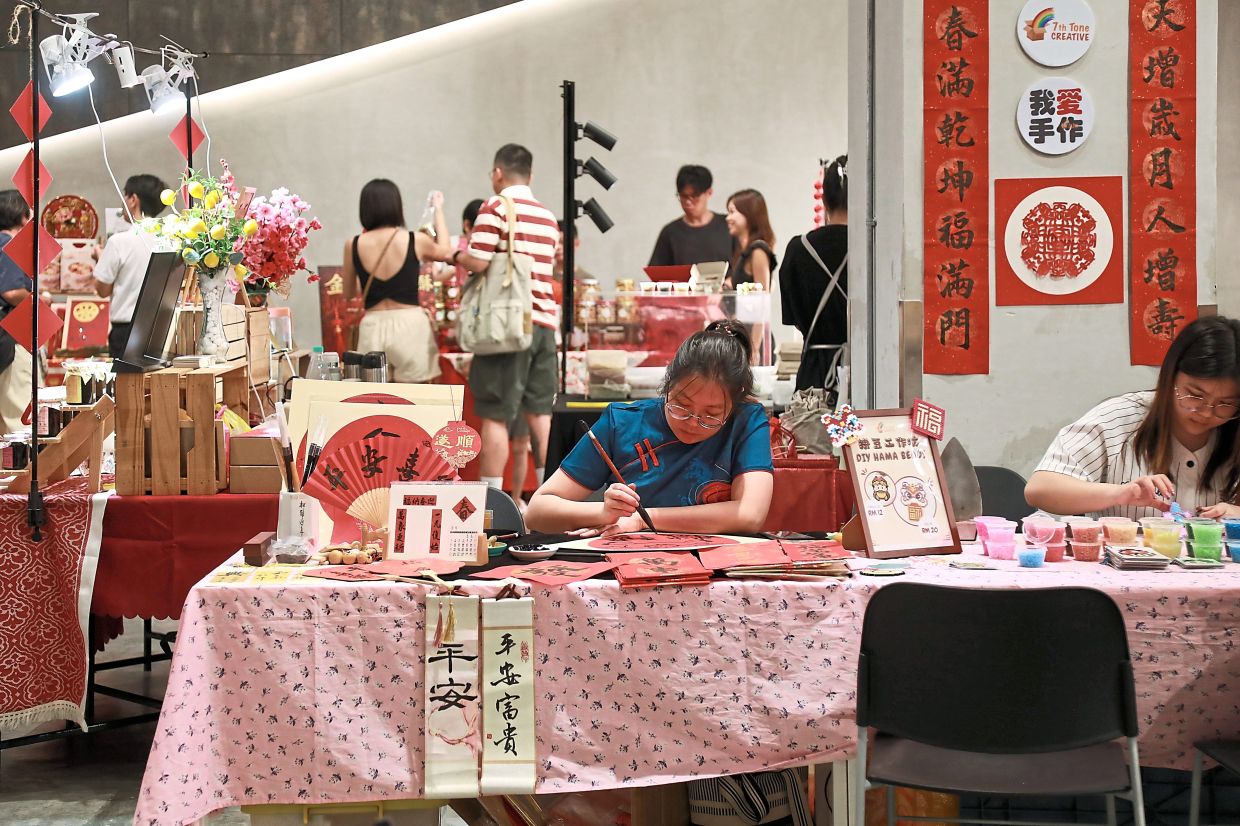 Different booths offering a variety of crafts at the bazaar with a Year of the Horse theme.