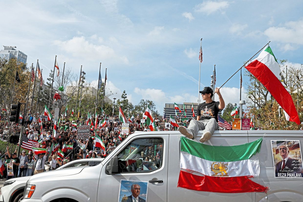 Royal call: People taking part in a rally in support of Iranian protesters during a global day of action in Los Angeles, California, United States. Pahlavi has urged Iranians at home and abroad to continue demonstrating. — Reuters