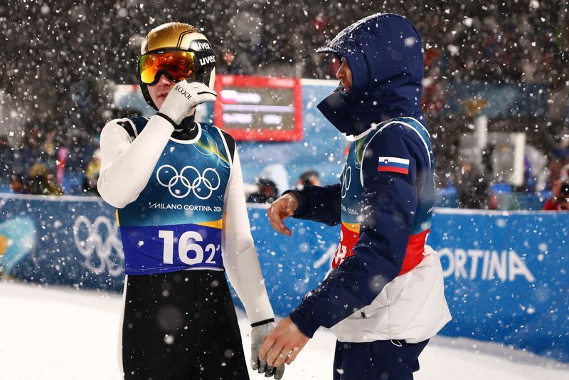 Olympics-Ski Jumping-Jumpers voice frustration after snow ends super team final early