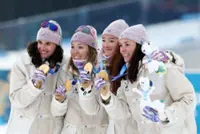 Olympics-Biathlon-Simon anchors dominant France to gold in women's relay at Milano Cortina Games
