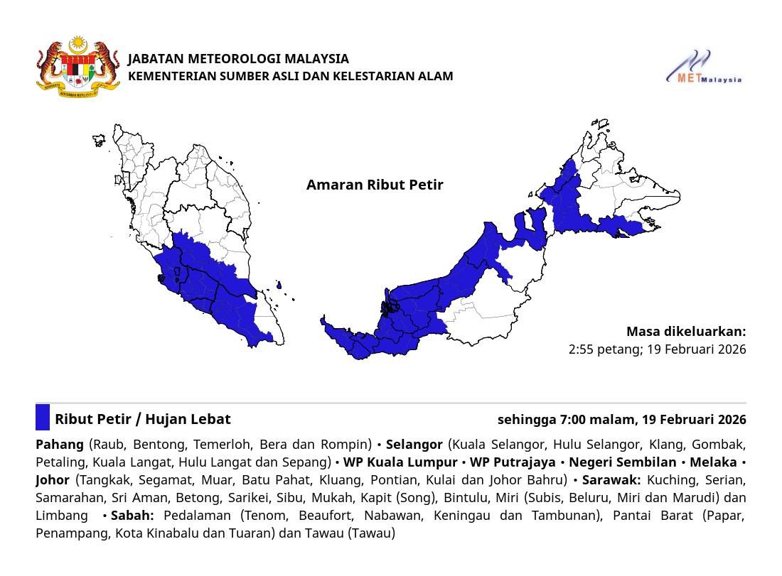 MetMalaysia: Thunderstorm, heavy rain to hit KL, Putrajaya, seven states until 7pm