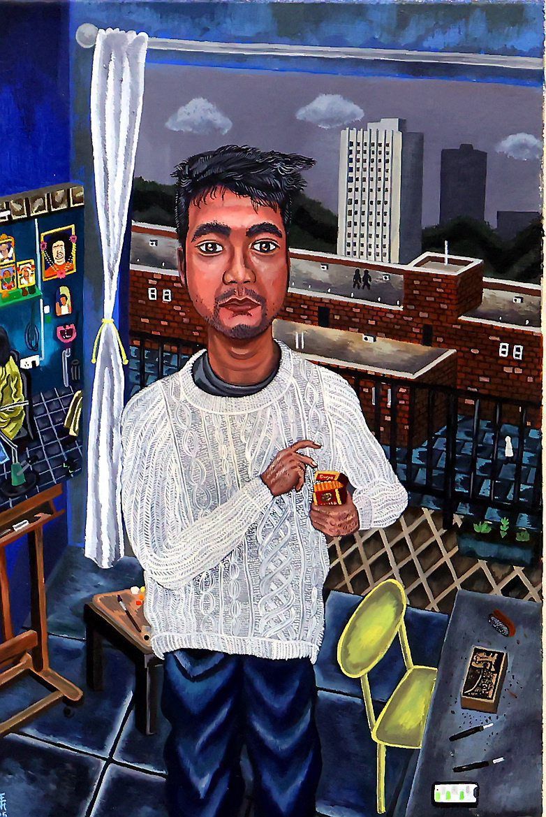 Ong Hieng Fuong’s 2025 oil self-portrait '30'. He presents an artist talk this Sunday at Rumah Attap Library & Collective, Zhongshan building in KL. Photo: The Back Room