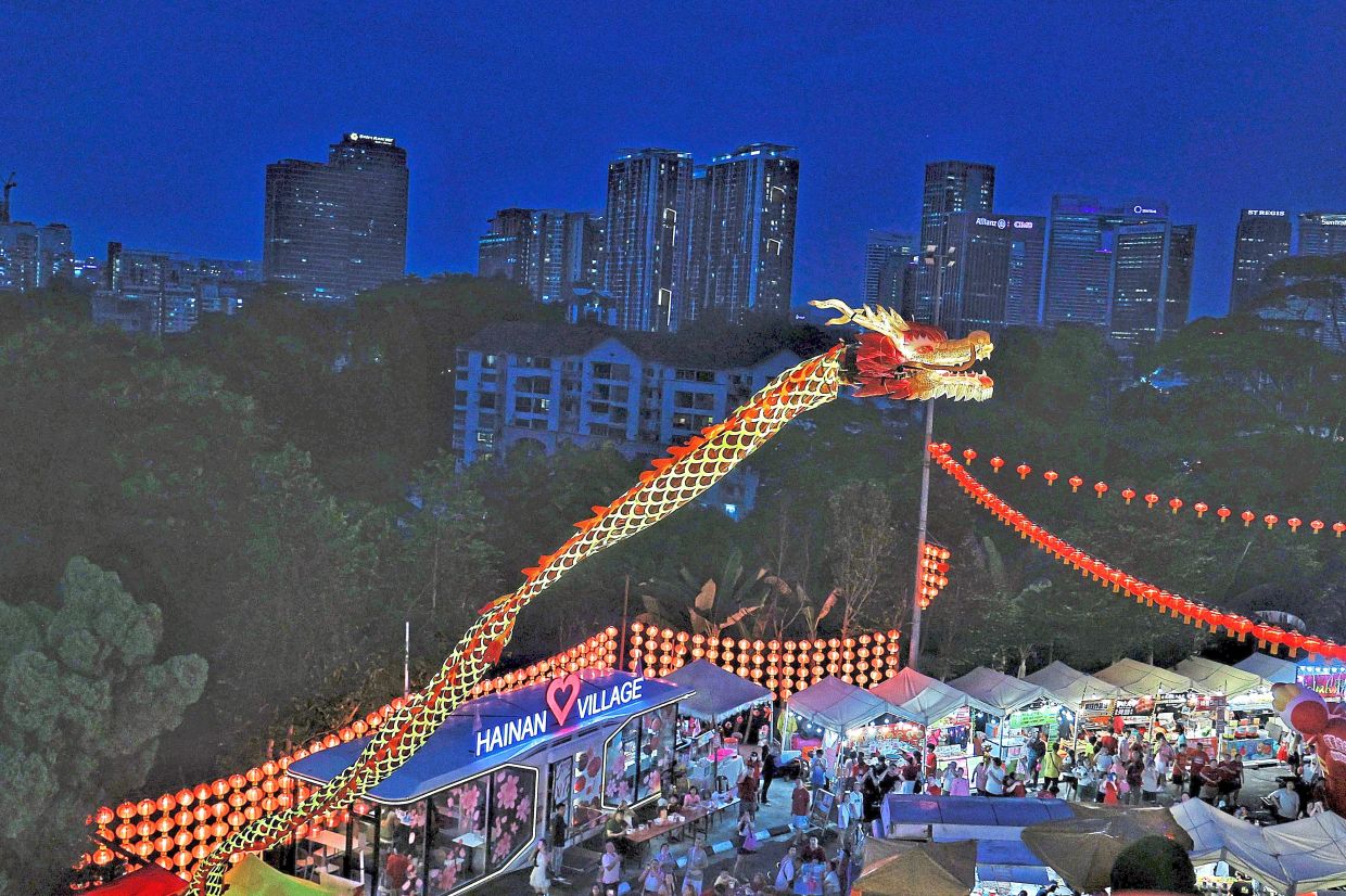 A ‘flying dragon’ shines against the night sky in a drone performance at Thean Hou Temple in Kuala Lumpur.