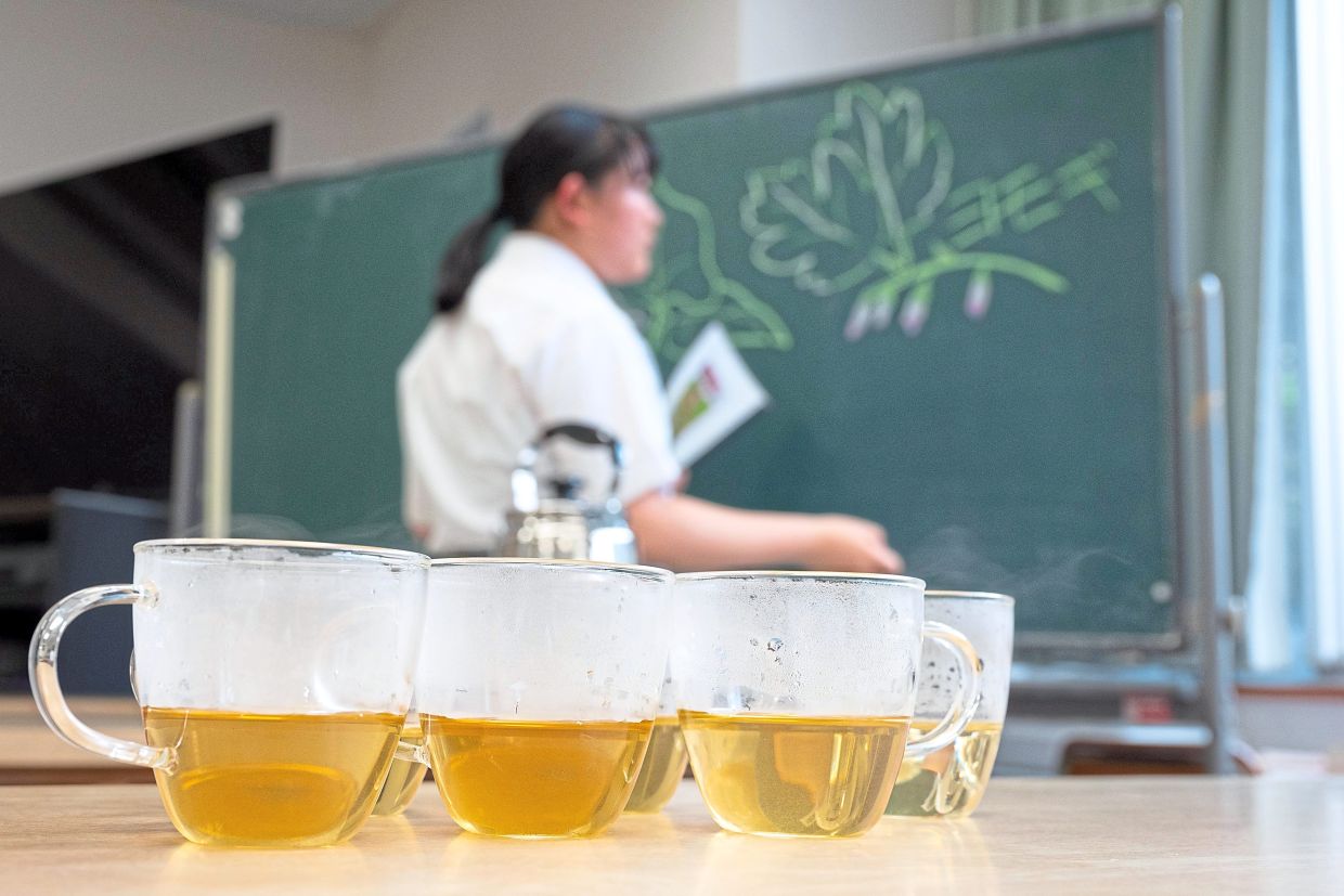 A Mudflat Club member with water samples taken from the mudflat of Waters Takeshiba. — Japan Connect/AFP