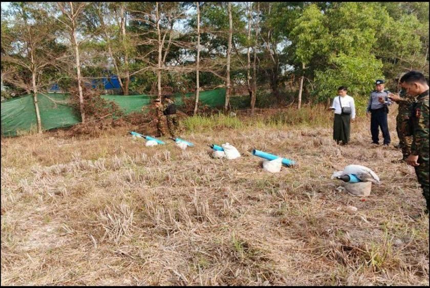 Six rocket launchers prepared for firing were seized in a field in Hlegu Township, Myanmar