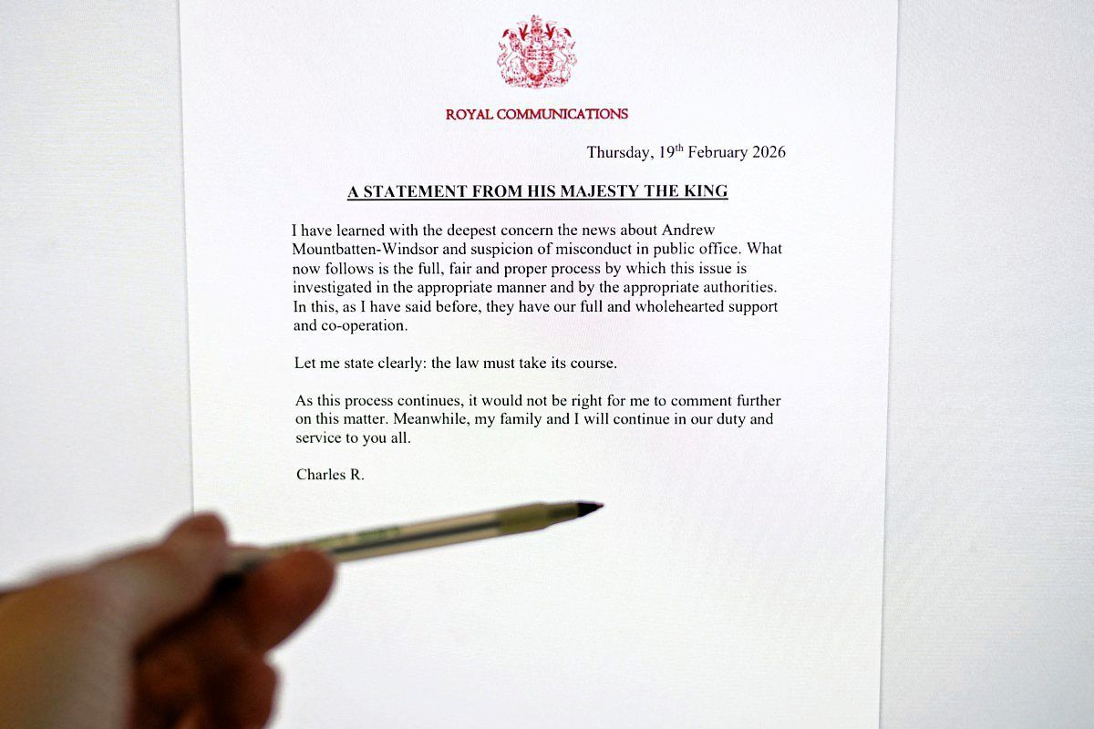 A rare personal statement released by Britain’s King Charles III on Feb 19 concerning his brother and former prince, Andrew Mountbatten-Windsor. Andrew was arrested on suspicion of misconduct when he was a trade envoy. — AFP