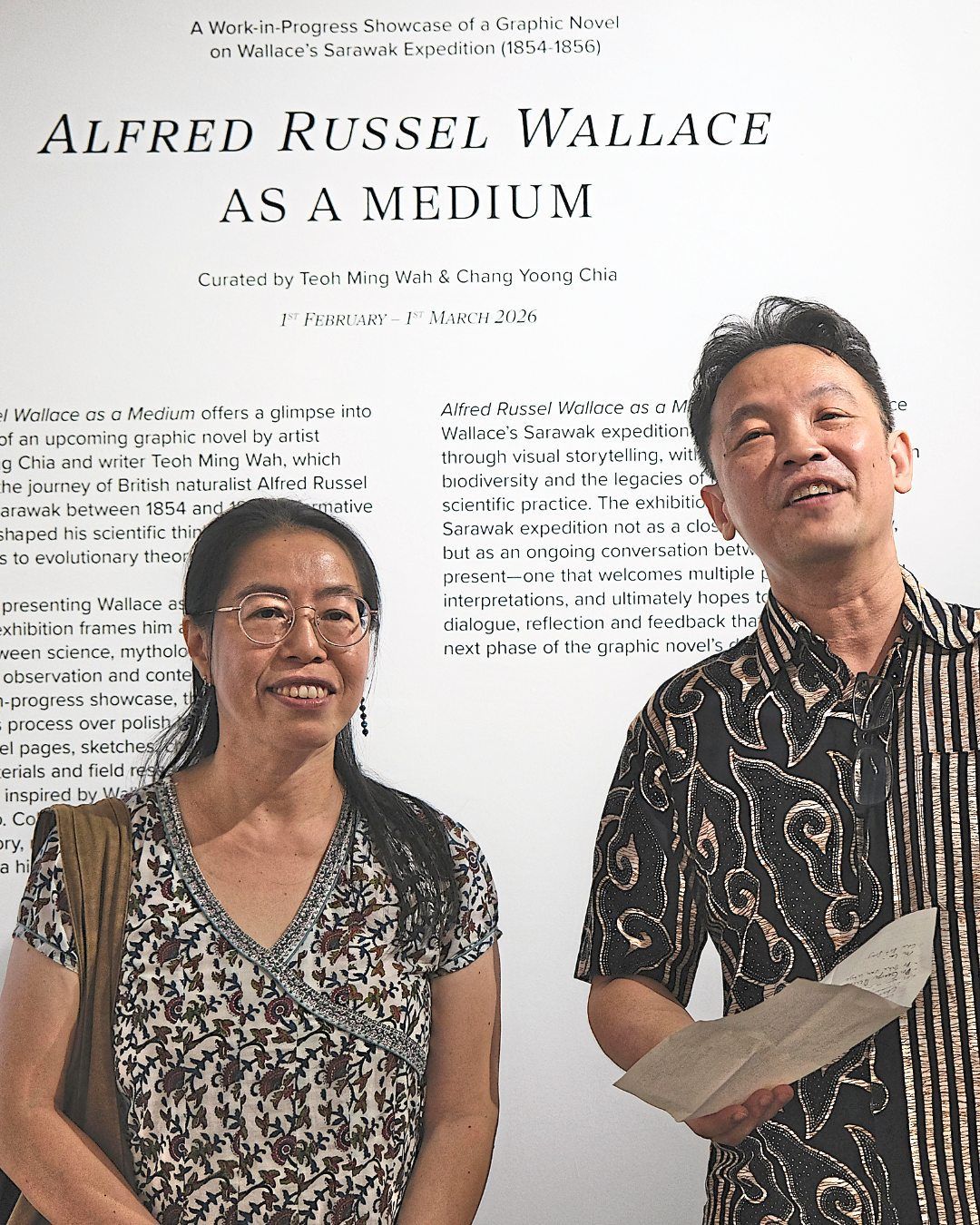 Artist Chang (right) and writer Teoh, a husband-and-wife team, began researching Wallace for Chang’s batik series 'A Leaf Through History', a pursuit that evolved into the current exhibition. Photo: Goethe-Institut Malaysia