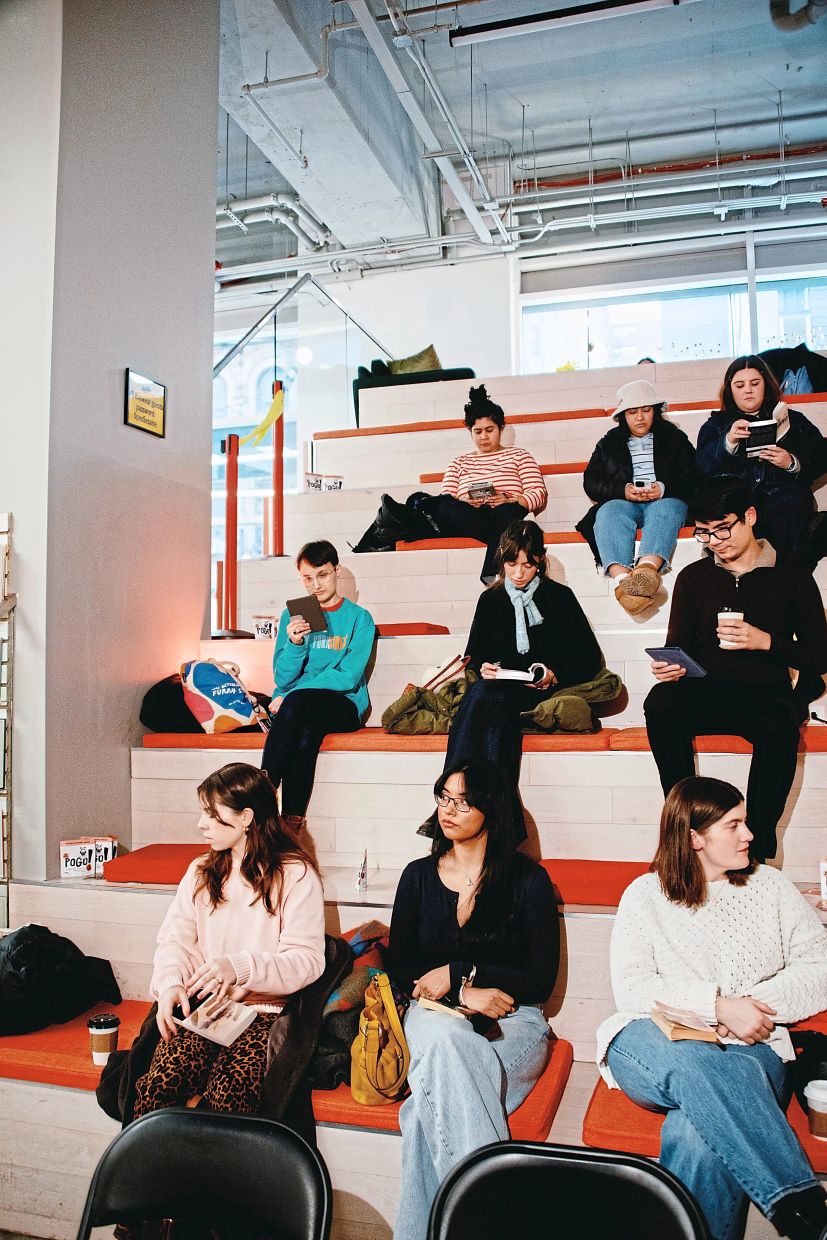Some of the participants in a three-hour read-in of 'Wuthering Heights' at P&T Knitwear, a bookstore in New York.