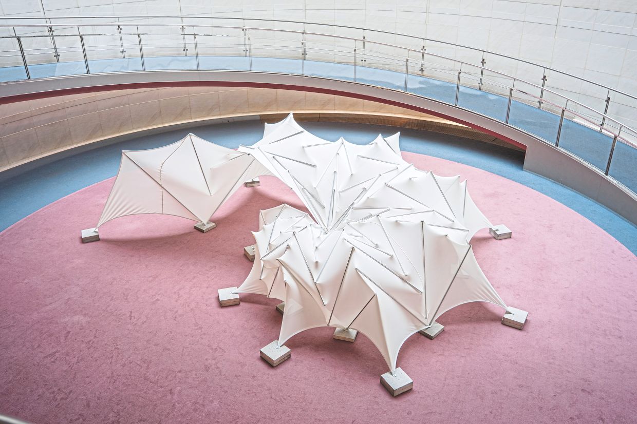 A view of Yuta Shimoda’s membrane tensegrity structure 'Ammonite Tensegrity', featured in the Made in South Tokyo exhibition in KL. Photo: Handout 