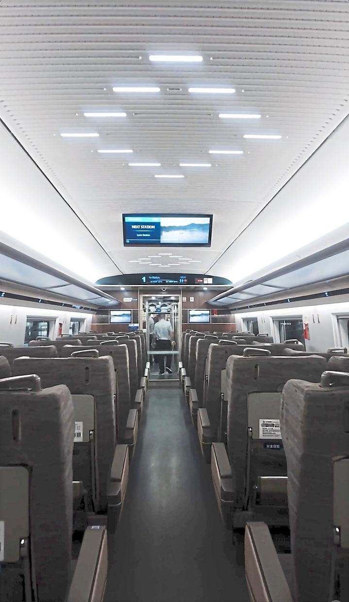 The interior of one of China’s blazing-fast bullet trains.