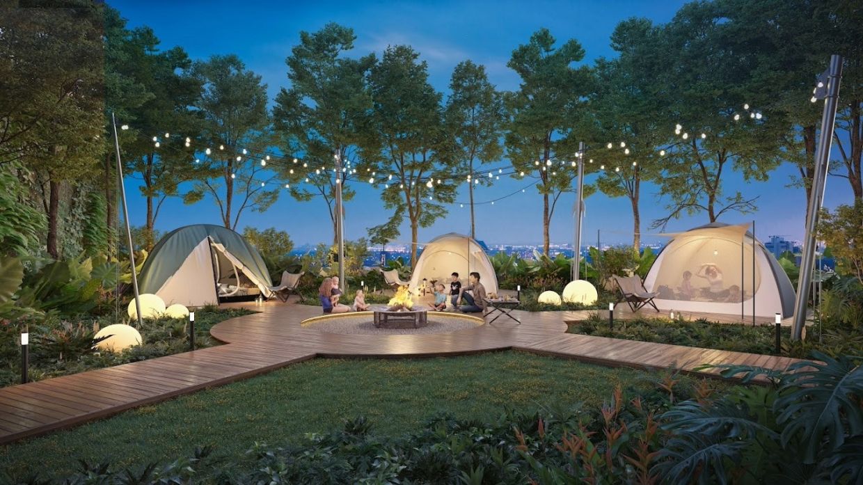 An artist’s impression of families enjoying the exclusive campsite at Andaman @ Bandar Sunway.