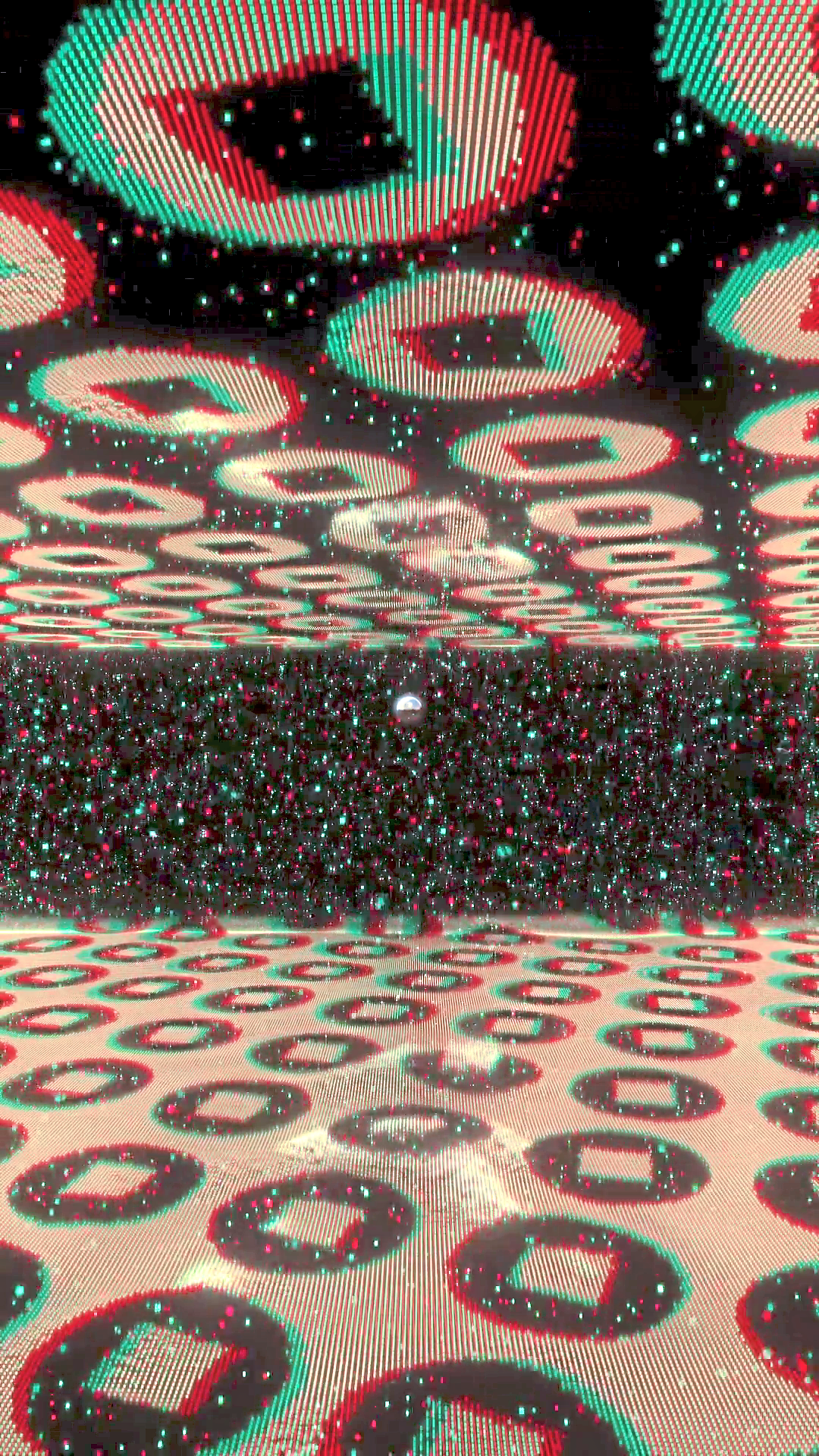 A screenshot from 'Near-Depth Experience' at Galeri Filamen, GMBB, shows a metallic sphere morphing into geometric forms and then into volumetric video fragments. Photo: Cerikapak