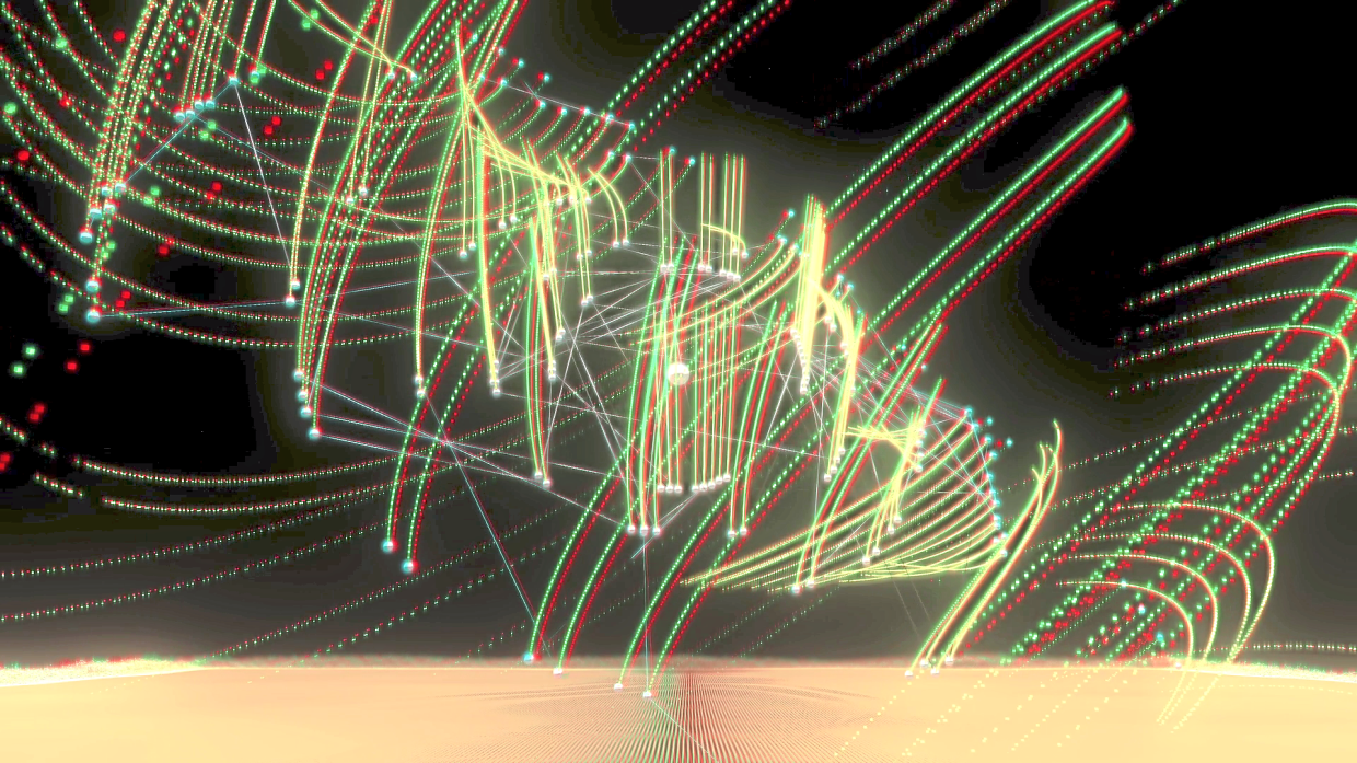 Centred on a main screen with three smaller TVs, 'Near-Depth Experience' pairs 3D visuals with Cerikapak’s ambient music, creating a meditative, 'nostalgically futuristic' experience. Photo: Cerikapak