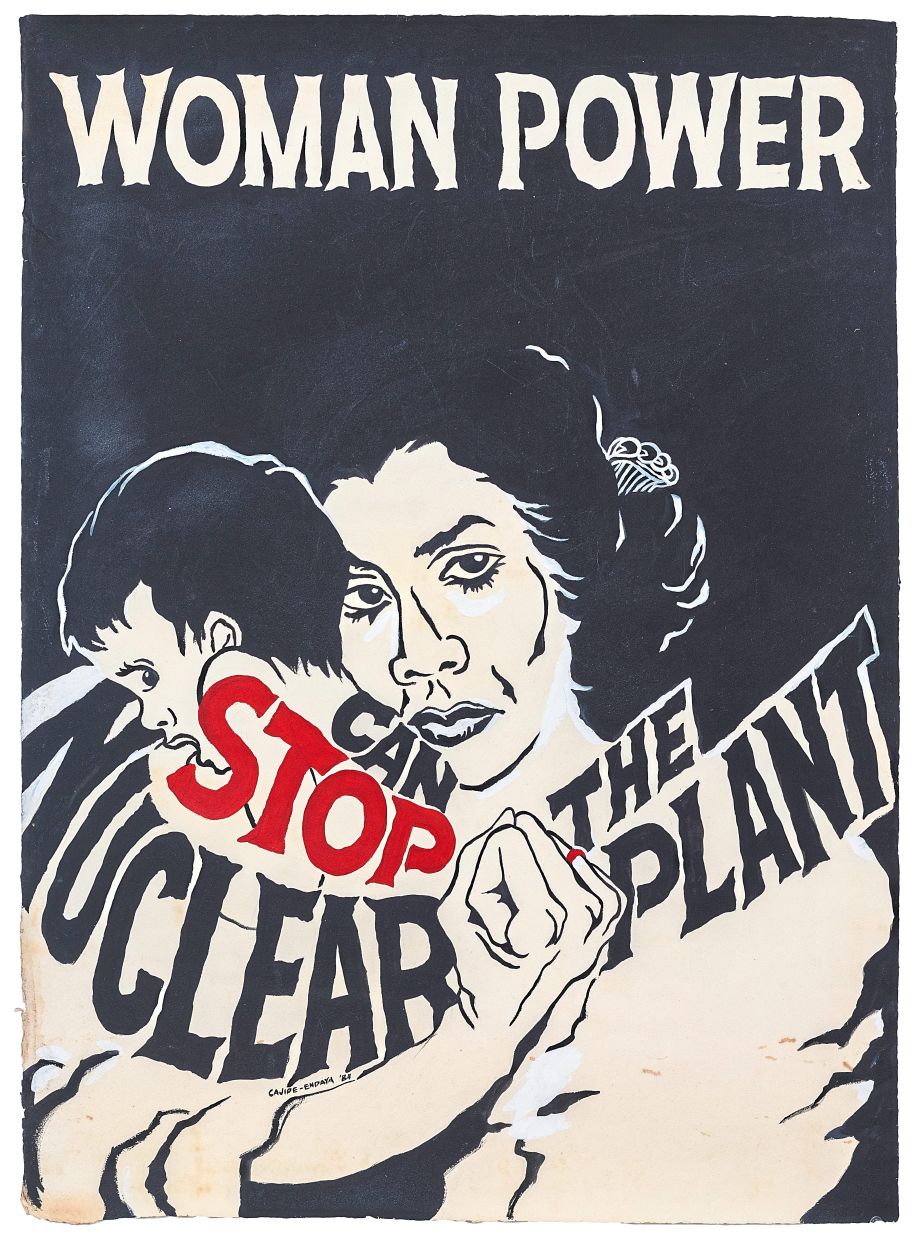 Imelda’s 'Woman Power/Stop Nuclear Plant' (tempera on watercolor paper, 1984) protests the construction of a nuclear plant in Bataan, Philippines in the 1970s and 80s. Photo: Imelda Cajipe Endaya 