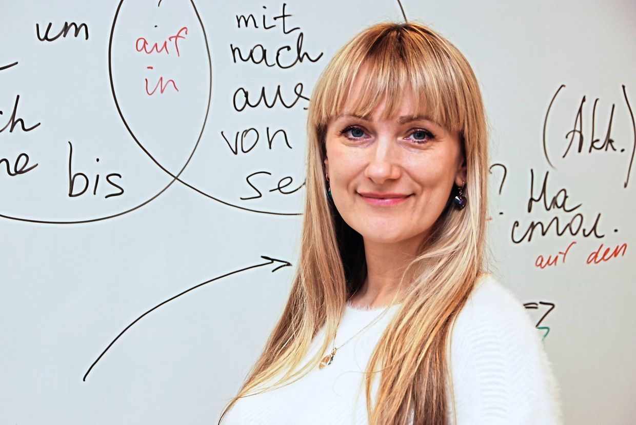 Hryb teaches German twice a week on a voluntary basis and teaches Ukrainian senior citizens the language.