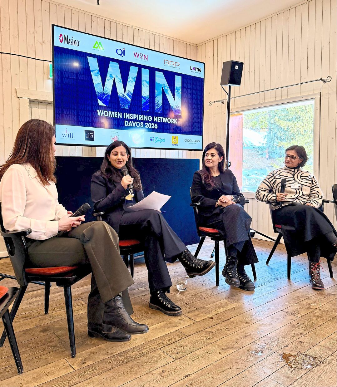 Umayal (right) during a panel discussion at the WIN Lounge. The discussion spotlighted the importance of purpose-driven action and cross-sector collaboration in improving opportunities for women.
